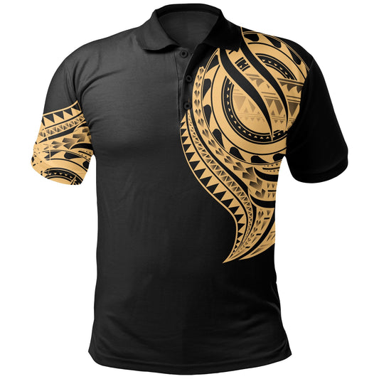 Tonga Polo Shirt - Tonga Tatau Gold Patterns With Coat Of Arms