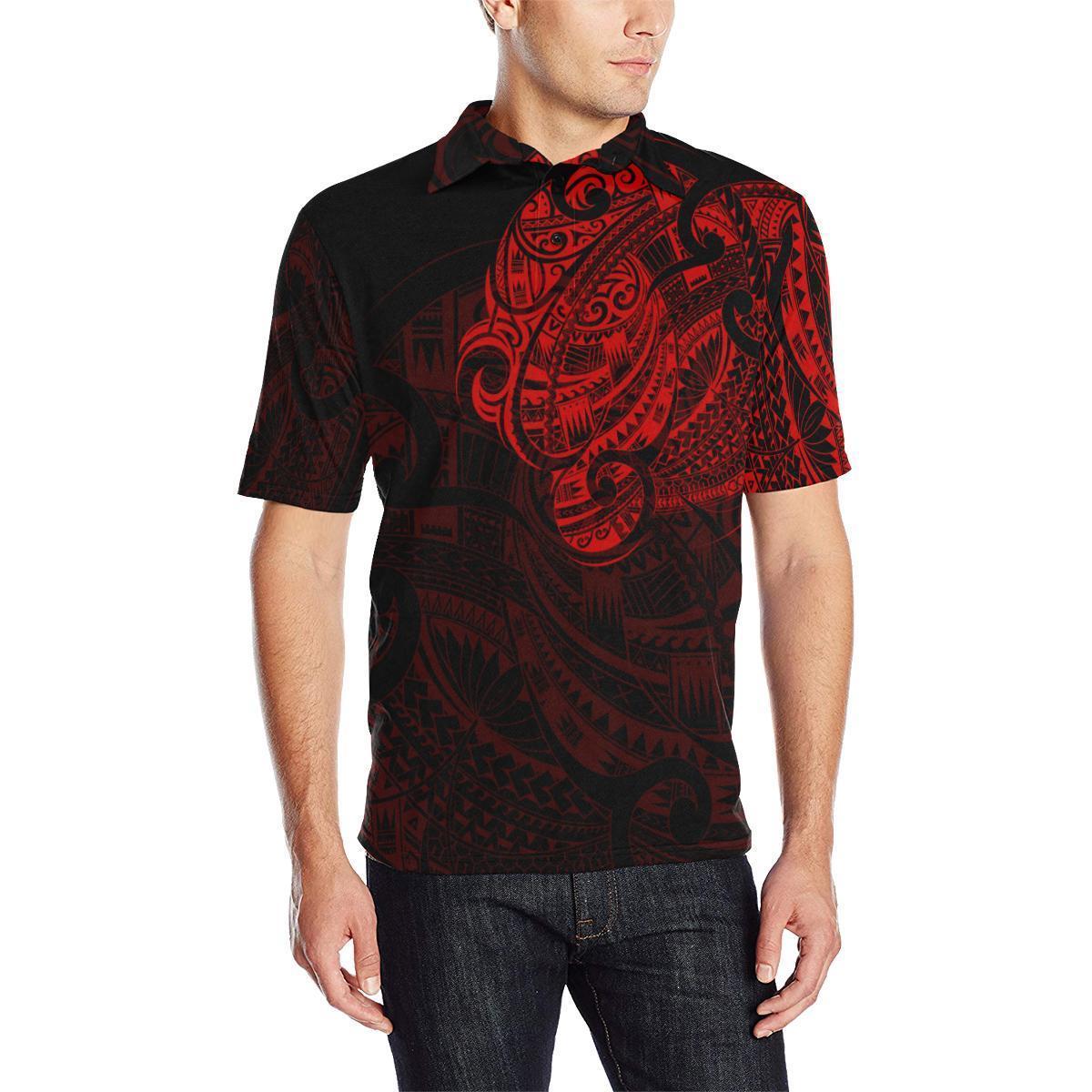 Maori Tattoo Style Black And Red Polo T Shirt