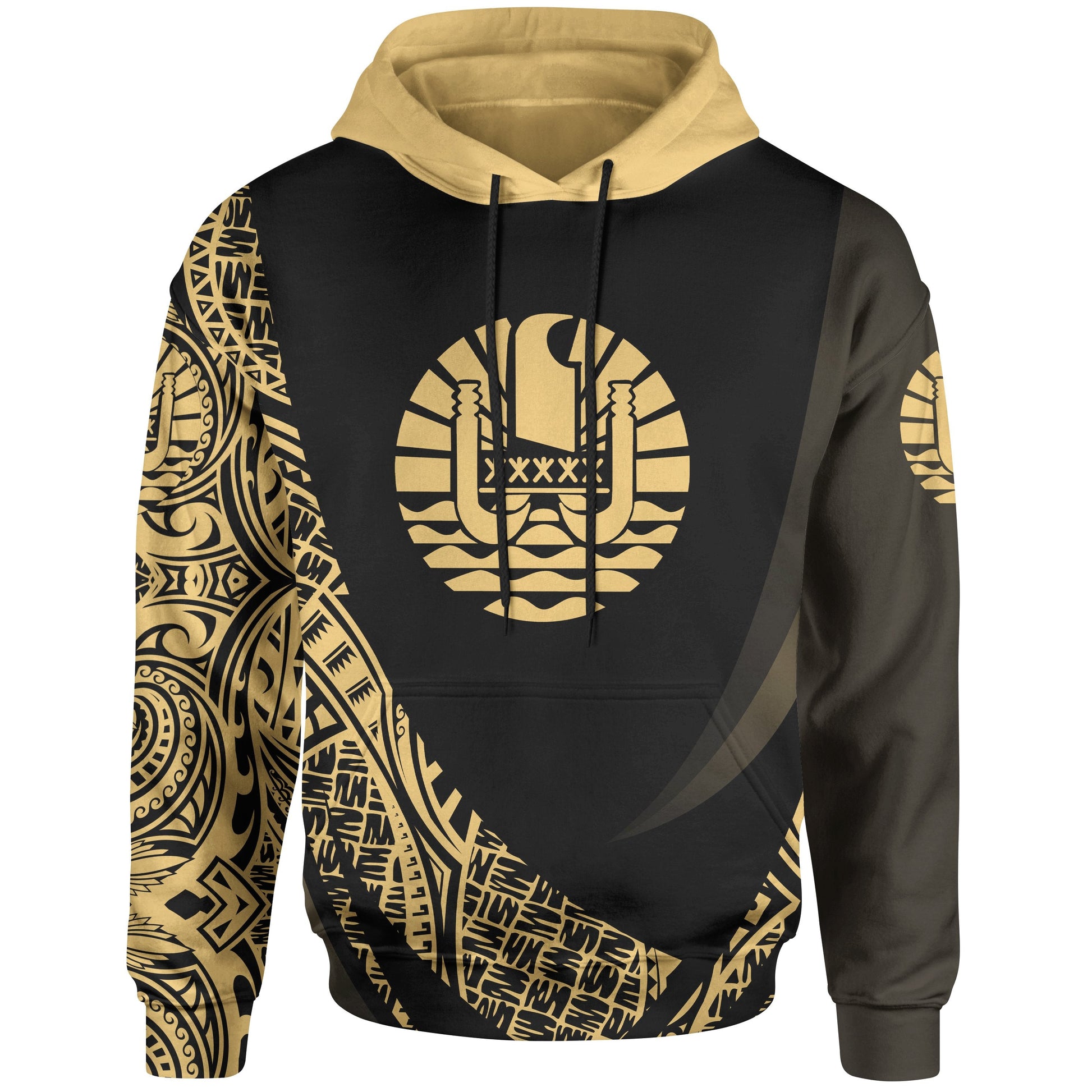 Tahiti Hoodie Gold Polynesian Patterns Sport Style