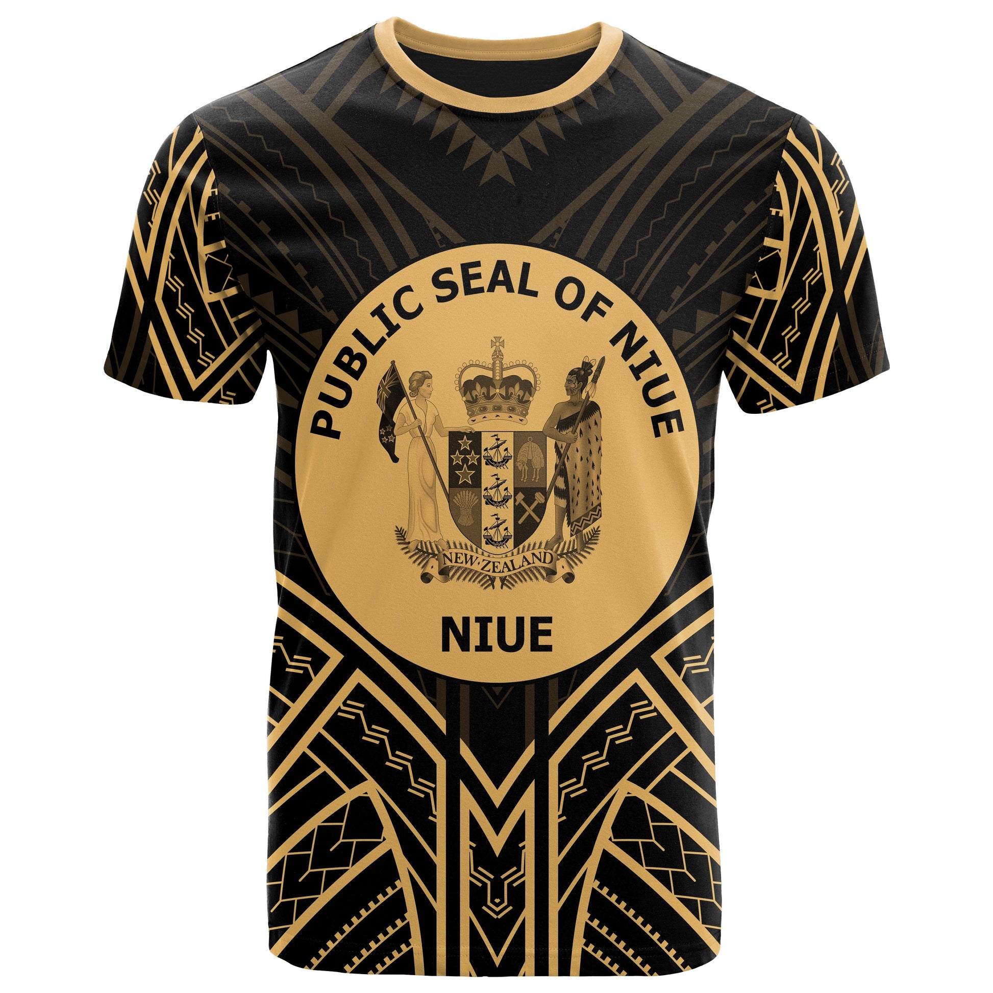 Niue T Shirt Niue Seal Tribal Gold Color Patterns