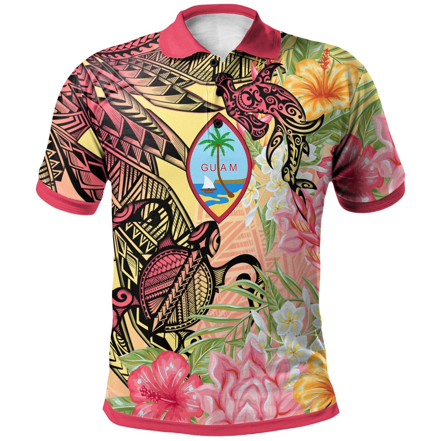 Guam Polo Shirt - Flowers Tropical With Sea Animals
