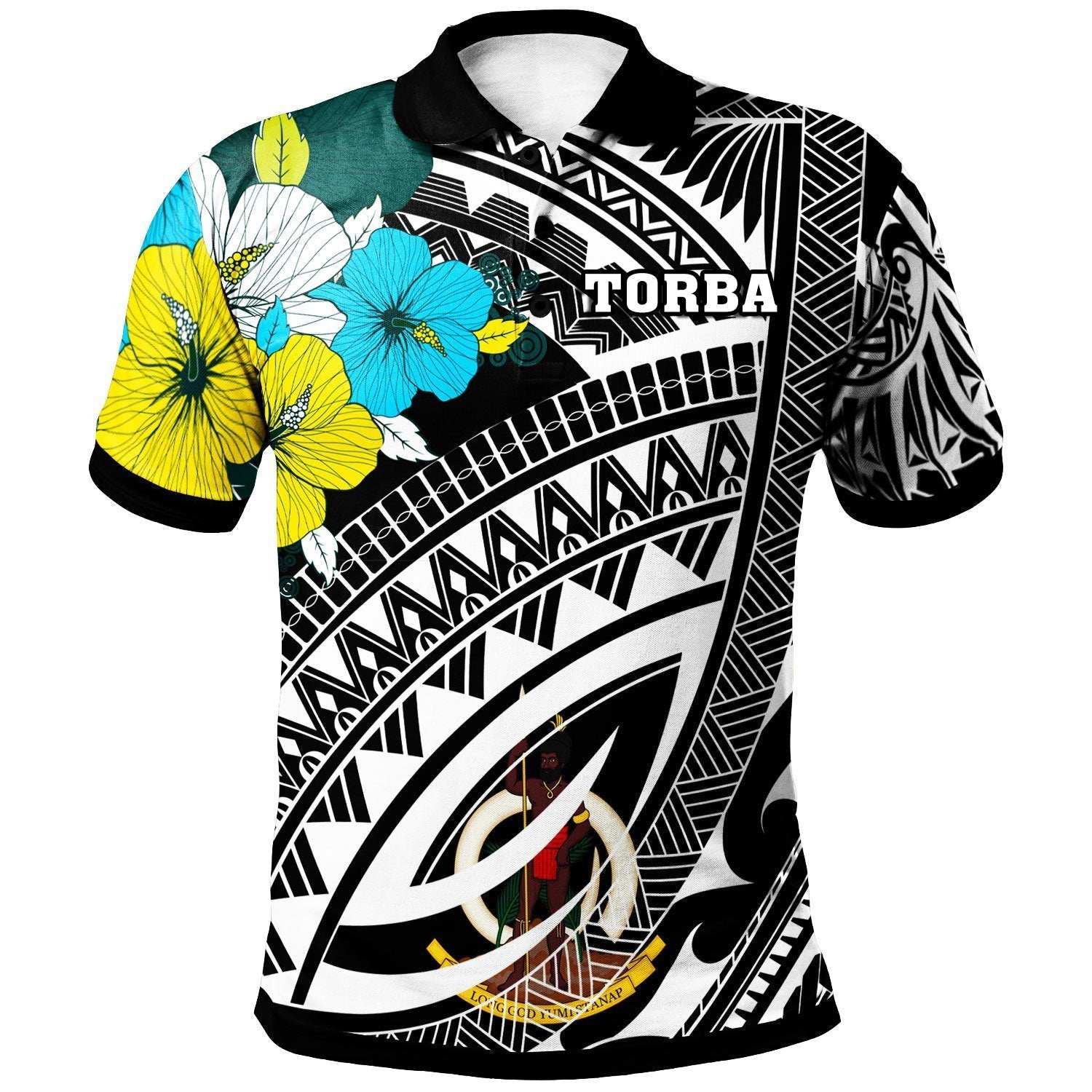 NUMBER 2 Vanuatu Polo Shirt - Polynesian Pattern Black Color