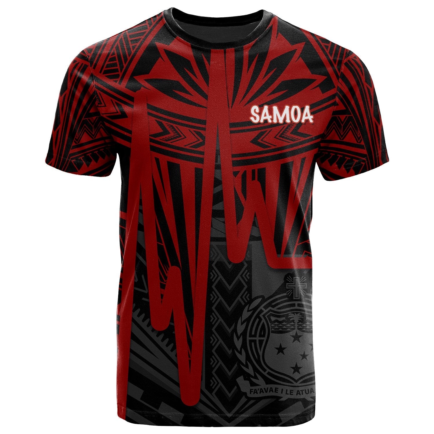 Samoa T - Shirt - Samoa Seal With Polynesian Pattern In Heartbeat Style Red