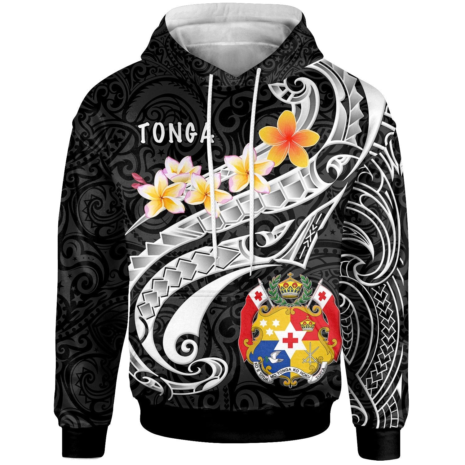 Tonga Hoodie Tonga Seal Polynesian Patterns Plumeria Black