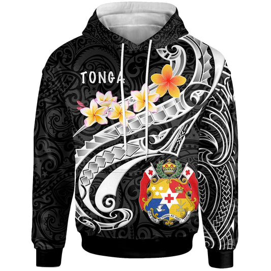 Tonga Hoodie Tonga Seal Polynesian Patterns Plumeria Black