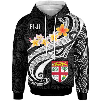 Fiji Hoodie Fiji Seal Polynesian Patterns Plumeria (Black)