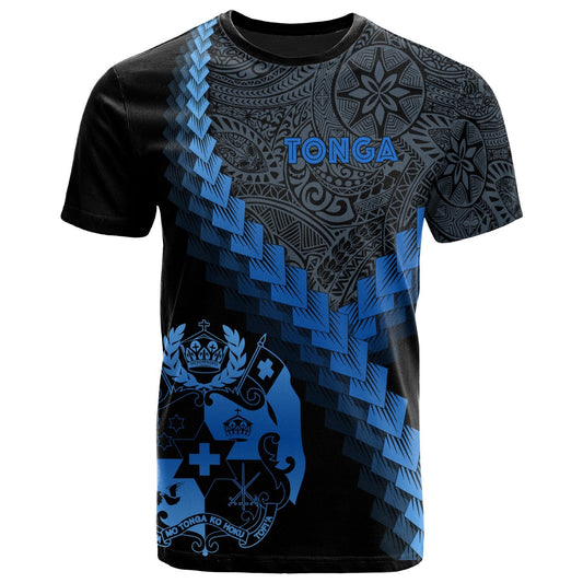 Tonga T - Shirt - Tonga Coat Of Arms With Polynesian Tattoo Blue