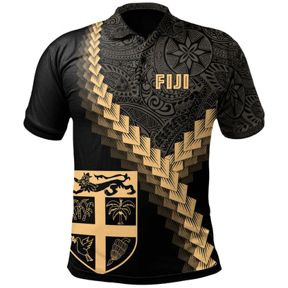Fiji Polo Shirt - Fiji Coat Of Arms With Polynesian Tattoo Gold