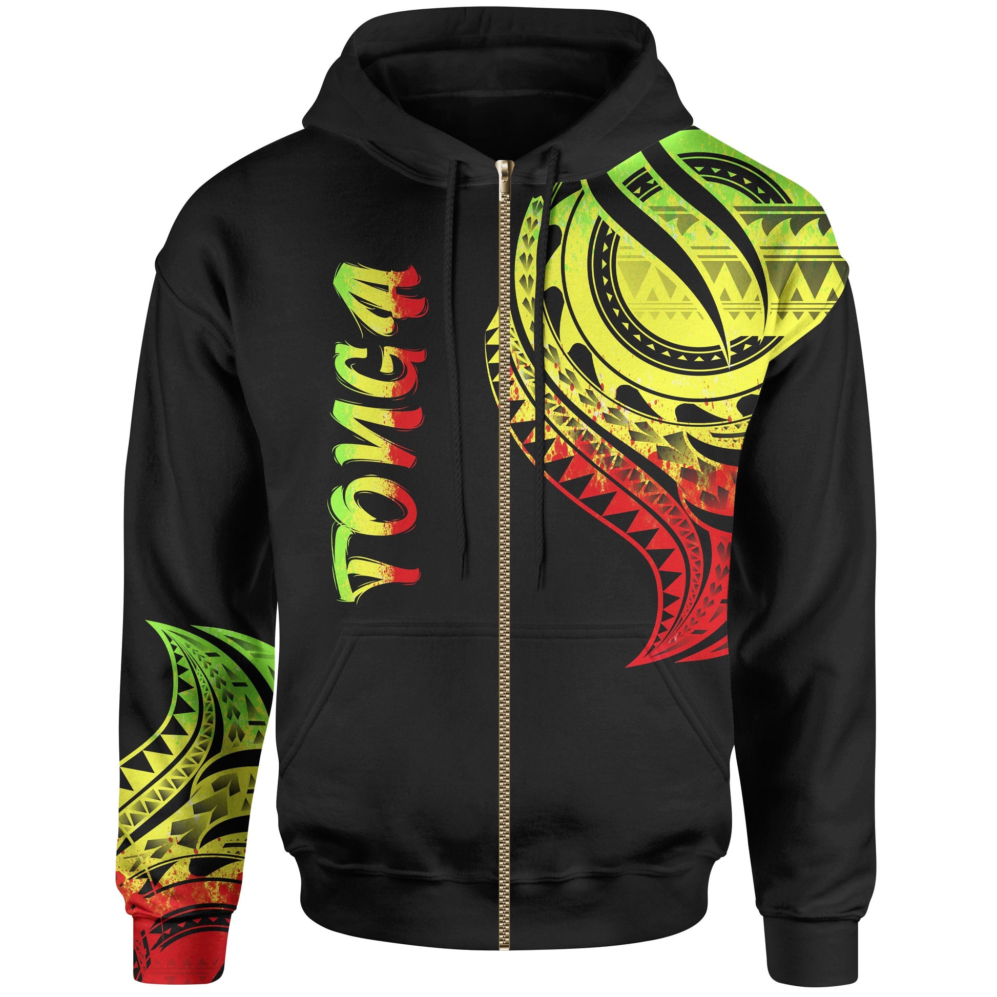 Tonga Zip Hoodie Tonga Tatau Reggae Patterns