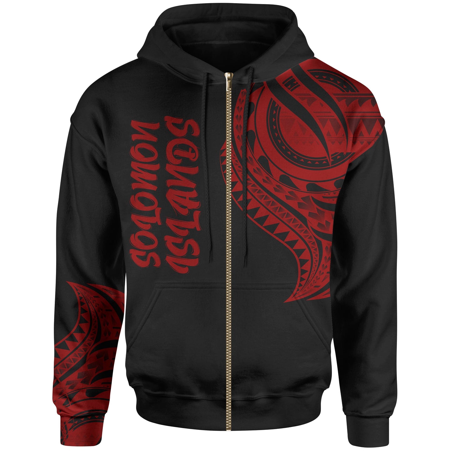 Solomon Islands Zip Hoodie Solomon Islands Tatau Red Patterns