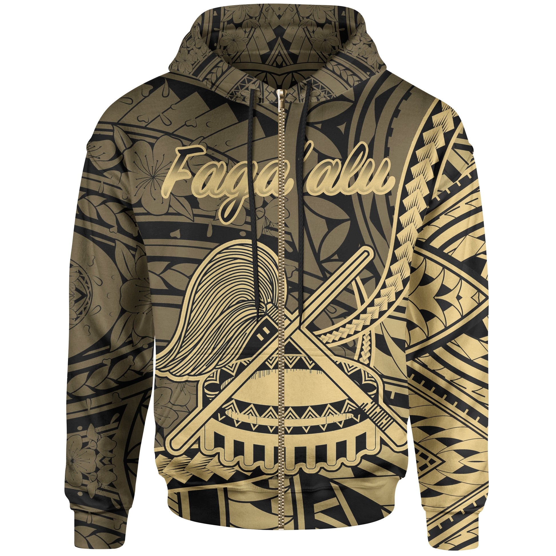 American Samoa Zip Hoodie Faga'alu Polynesian Gold Patterns