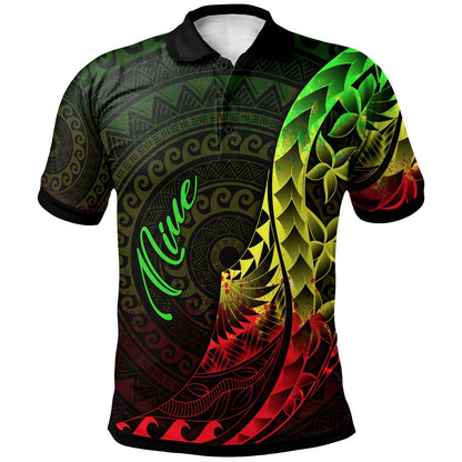 Niue Polo Shirt - Polynesian Pattern Style Reggae Color