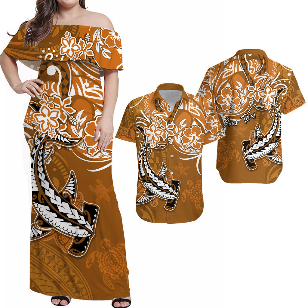 (Custom Personalised) Hawaii Combo Polynesian Tribal Gold Sea Turtle Honu and Hammerhead Shark Dress and Hawaiian Shirt