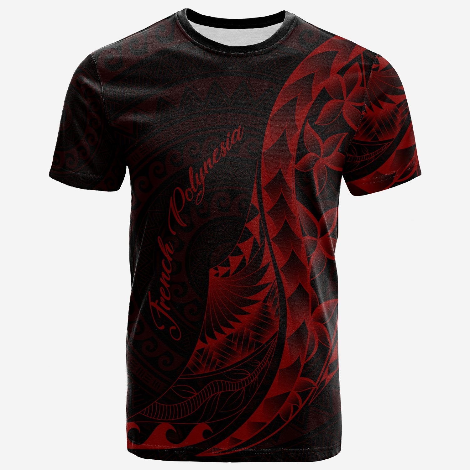 French Polynesia T Shirt Polynesian Pattern Style Red Color