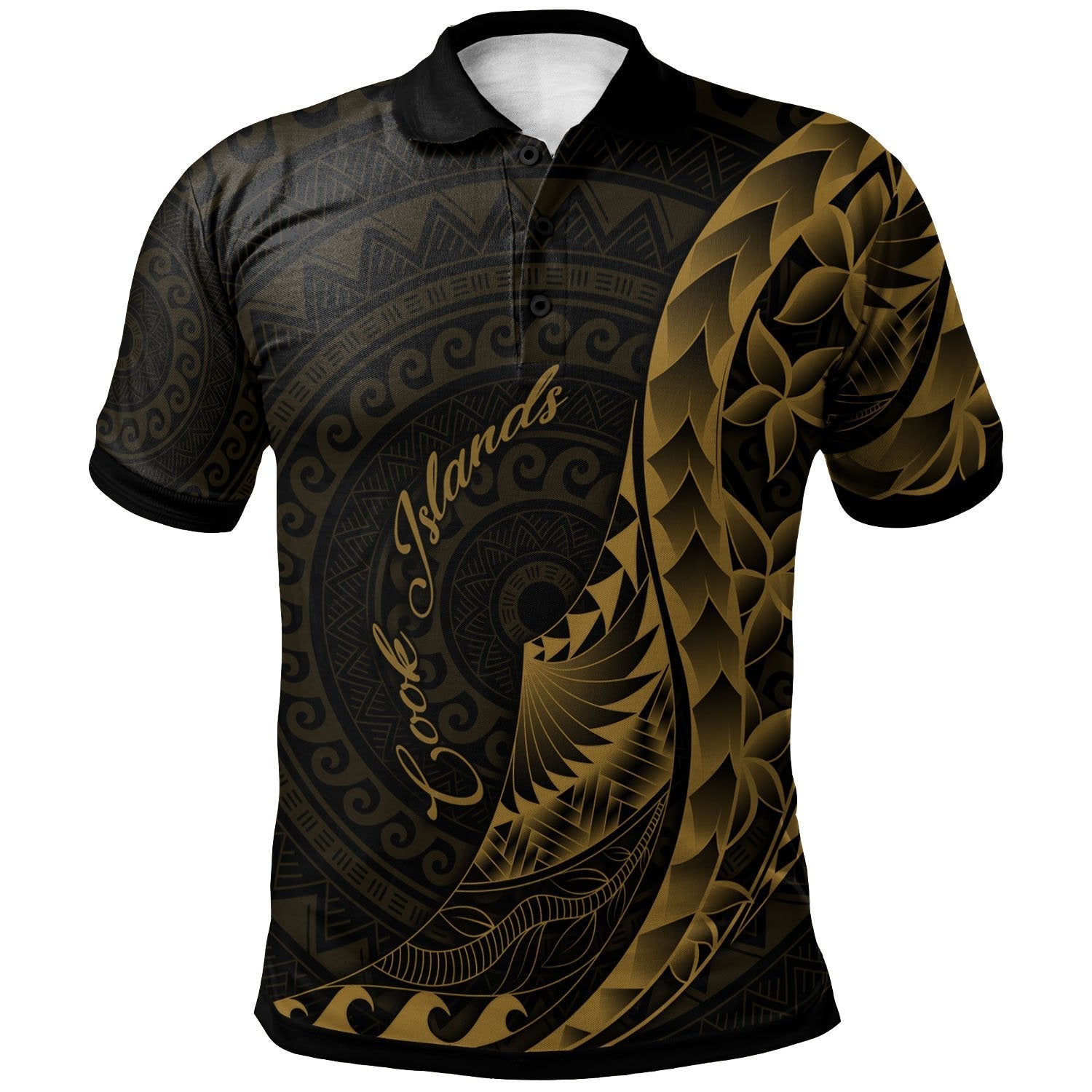 Cook Islands Polo Shirt - Polynesian Pattern Style Gold Color