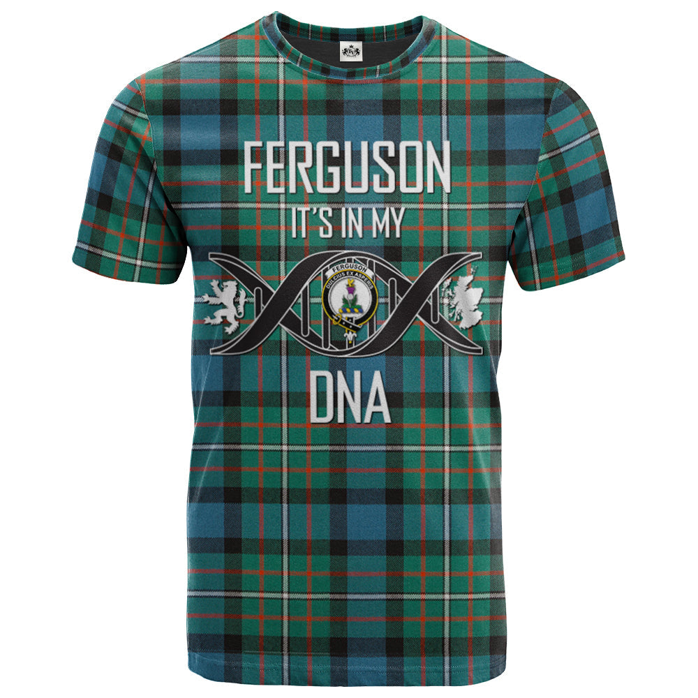 Printivon Ferguson Ancient Clan DNA In Me Tartan Crest T Shirt