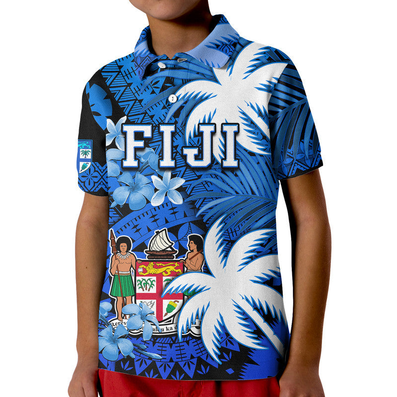 Fiji Coat Of Arms Polo Shirt Masi Tapa Mixed Palm Tree No2 Blue Version
