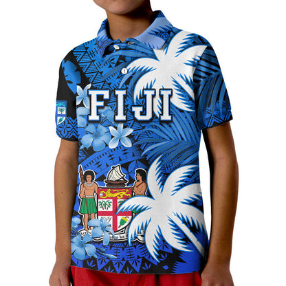 Fiji Coat Of Arms Polo Shirt Masi Tapa Mixed Palm Tree No2 Blue Version