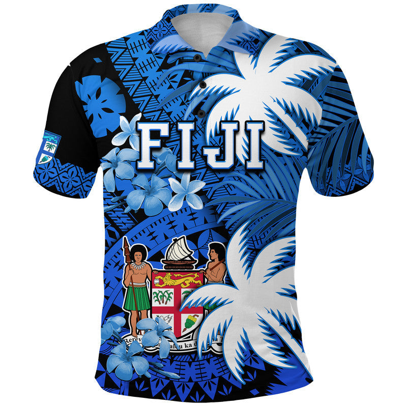Fiji Coat Of Arms Polo Shirt Masi Tapa Mixed Palm Tree No2 Blue Version