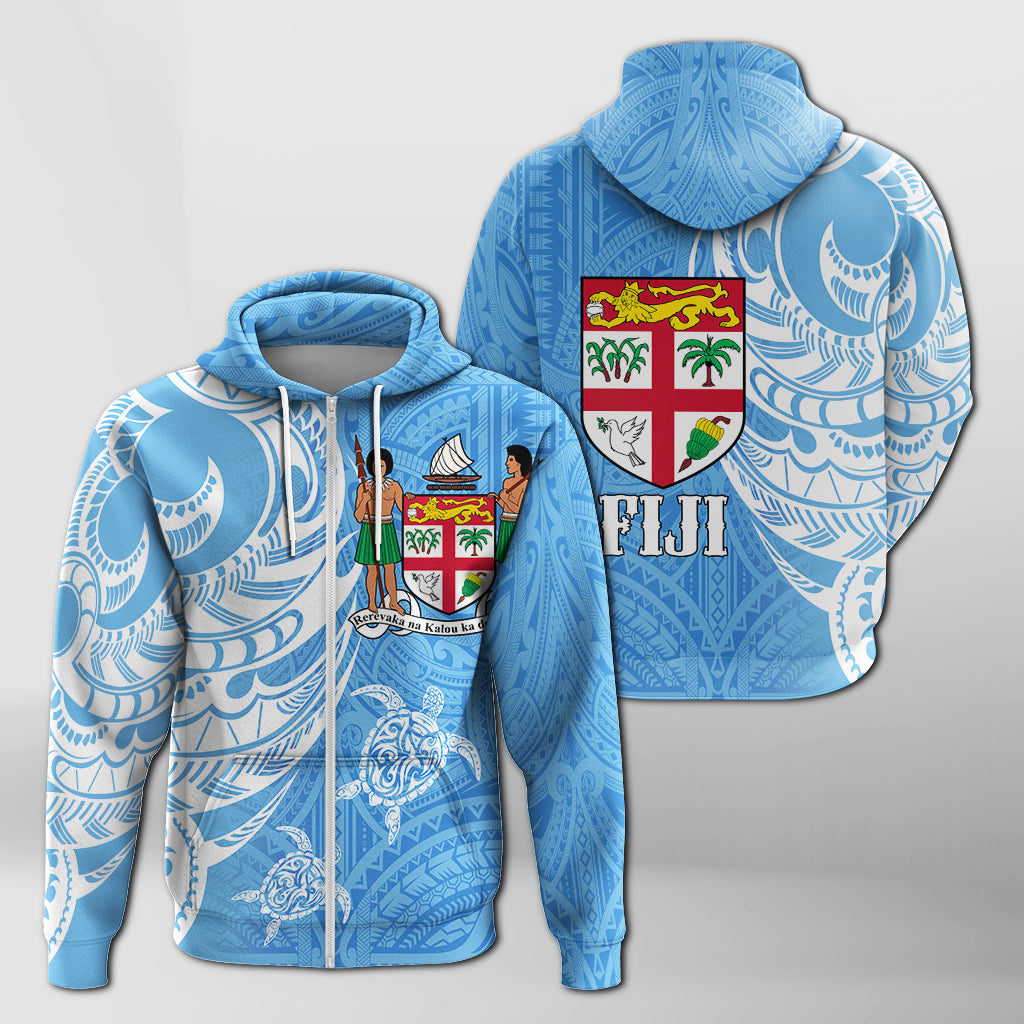 Fiji Coat of Arms Turquoise Color Zip Up Hoodie
