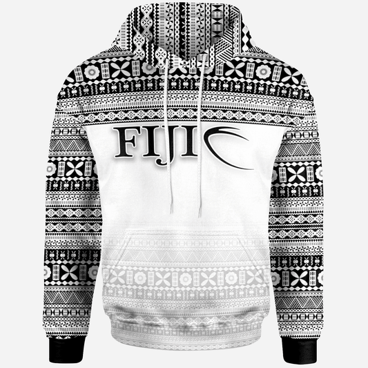 Fiji Hoodie Rugby Fijian Tapa White Patterns