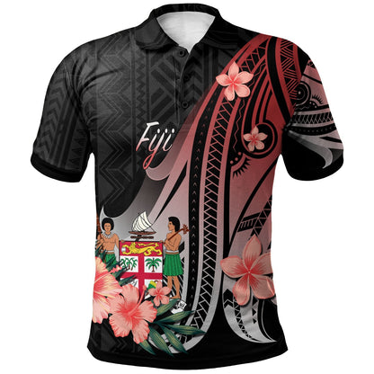 Fiji Polo Shirt - Red Polynesian Hibiscus Pattern Style