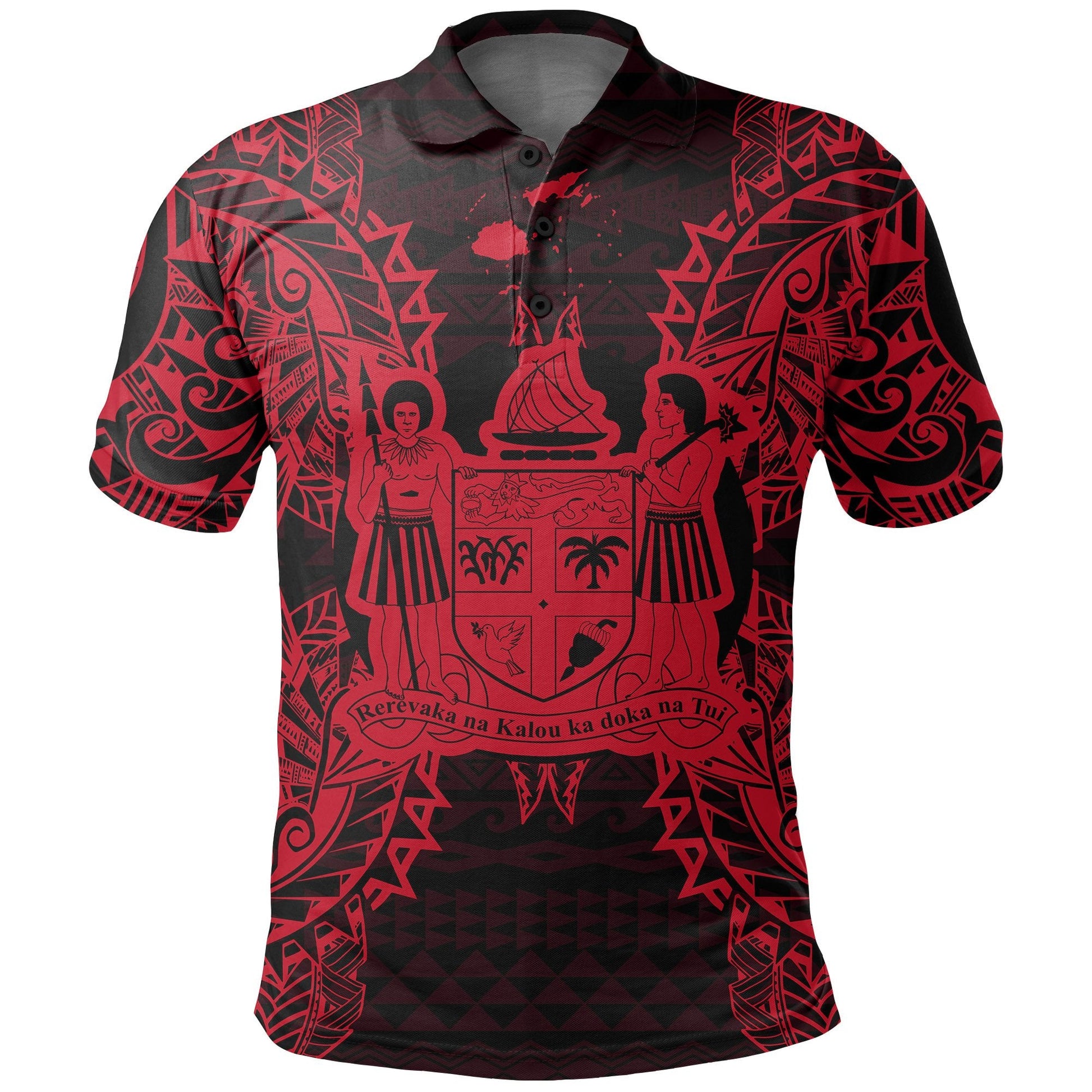 Fiji Polo Shirt - Fiji Coat Of Arms Map Polynesian Tattoo Red