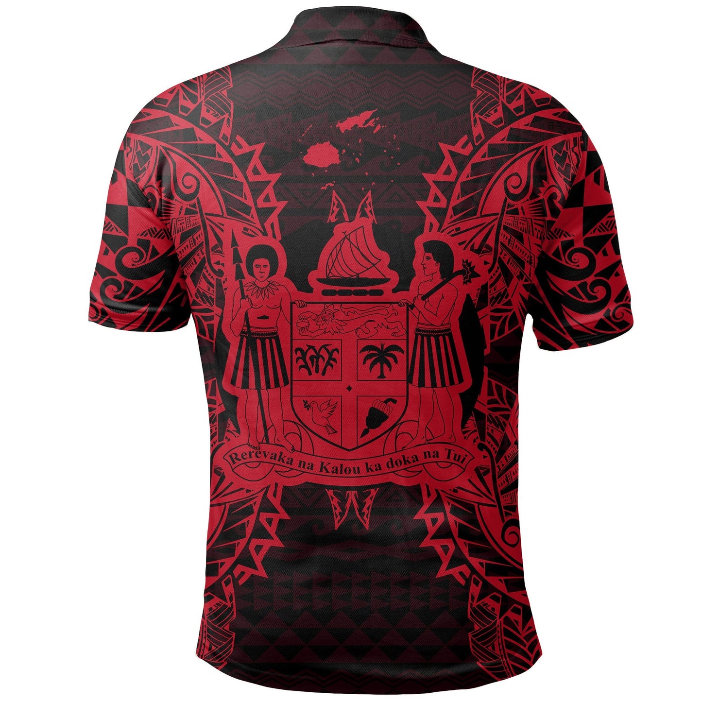 Fiji Polo Shirt - Fiji Coat Of Arms Map Polynesian Tattoo Red