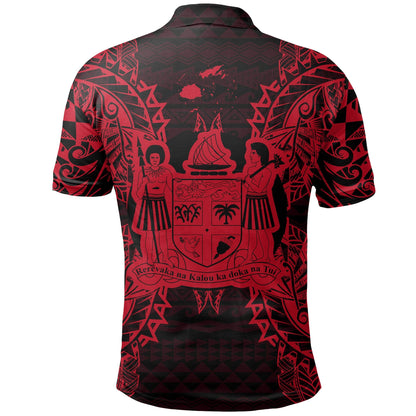 Fiji Polo Shirt - Fiji Coat Of Arms Map Polynesian Tattoo Red
