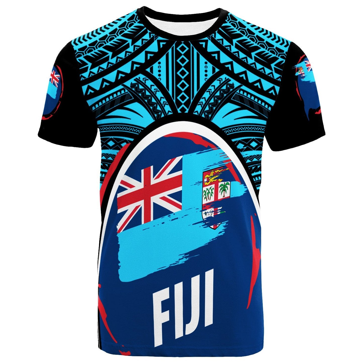 Fiji T Shirt Polynesian Pattern With Flag