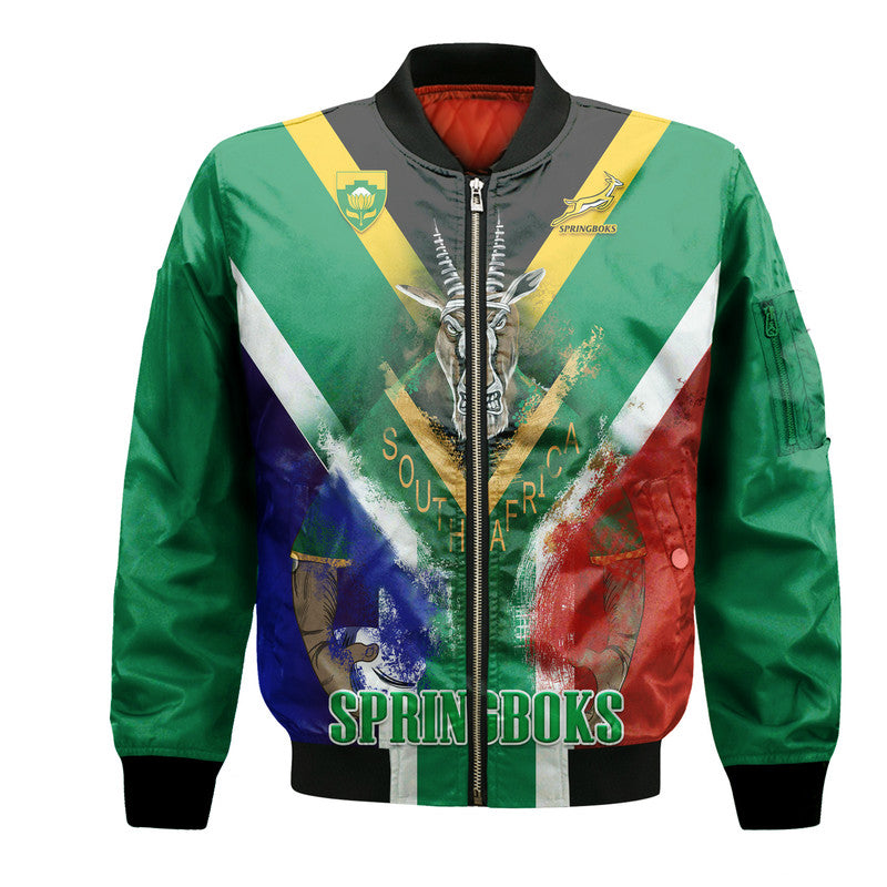 (Custom Personalised) South Africa Springboks Rugby Bomber Jacket Bokke Flag Style