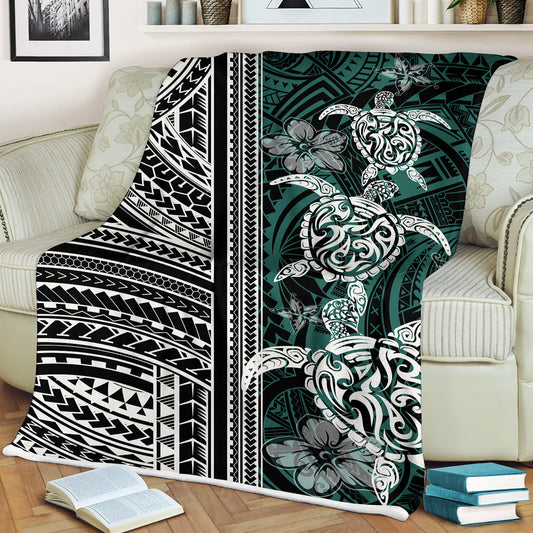 Polynesian Premium Blanket Turtle With Ethnic Motives And Floral Elements