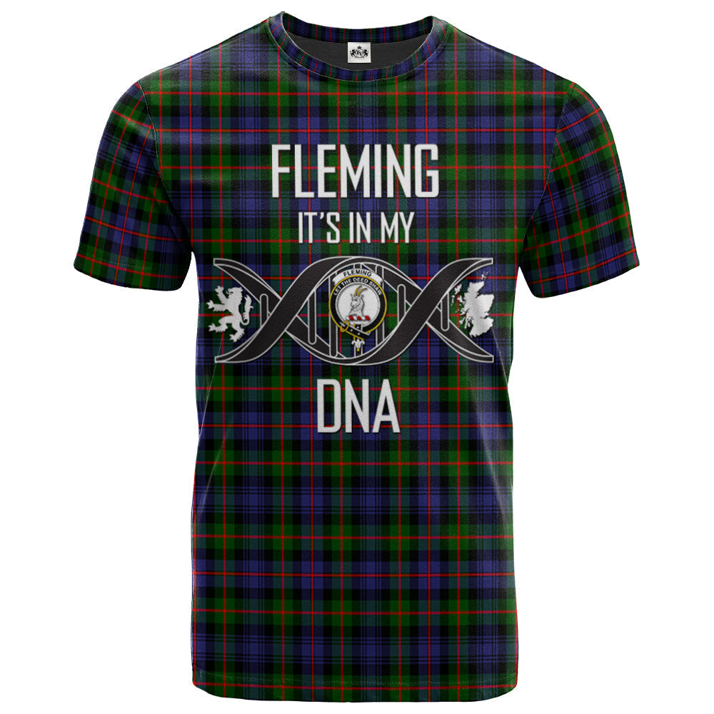Printivon Fleming Clan DNA In Me Tartan Crest T Shirt