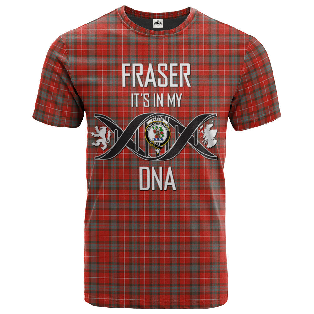 Printivon Fraser Weathered Clan DNA In Me Tartan Crest T Shirt