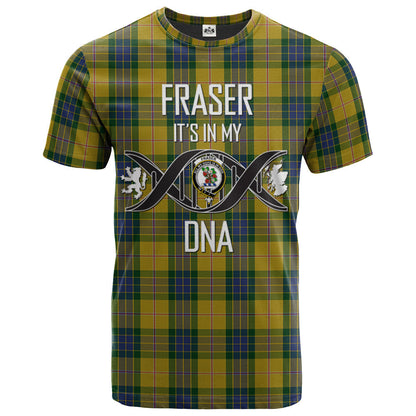 Printivon Fraser Yellow Clan DNA In Me Tartan Crest T Shirt
