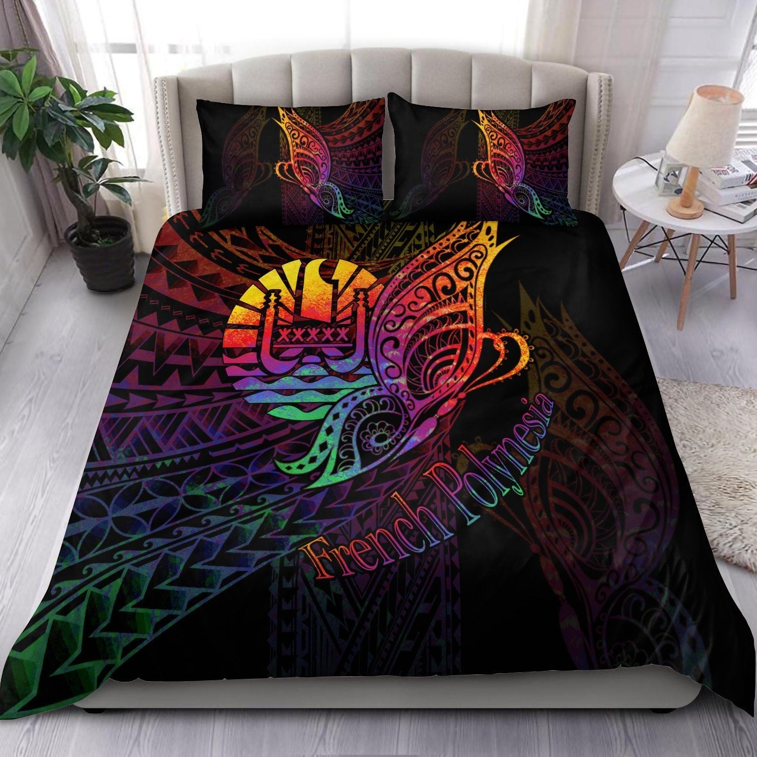 Custom French Polynesia Bedding Set Butterfly Polynesian Style