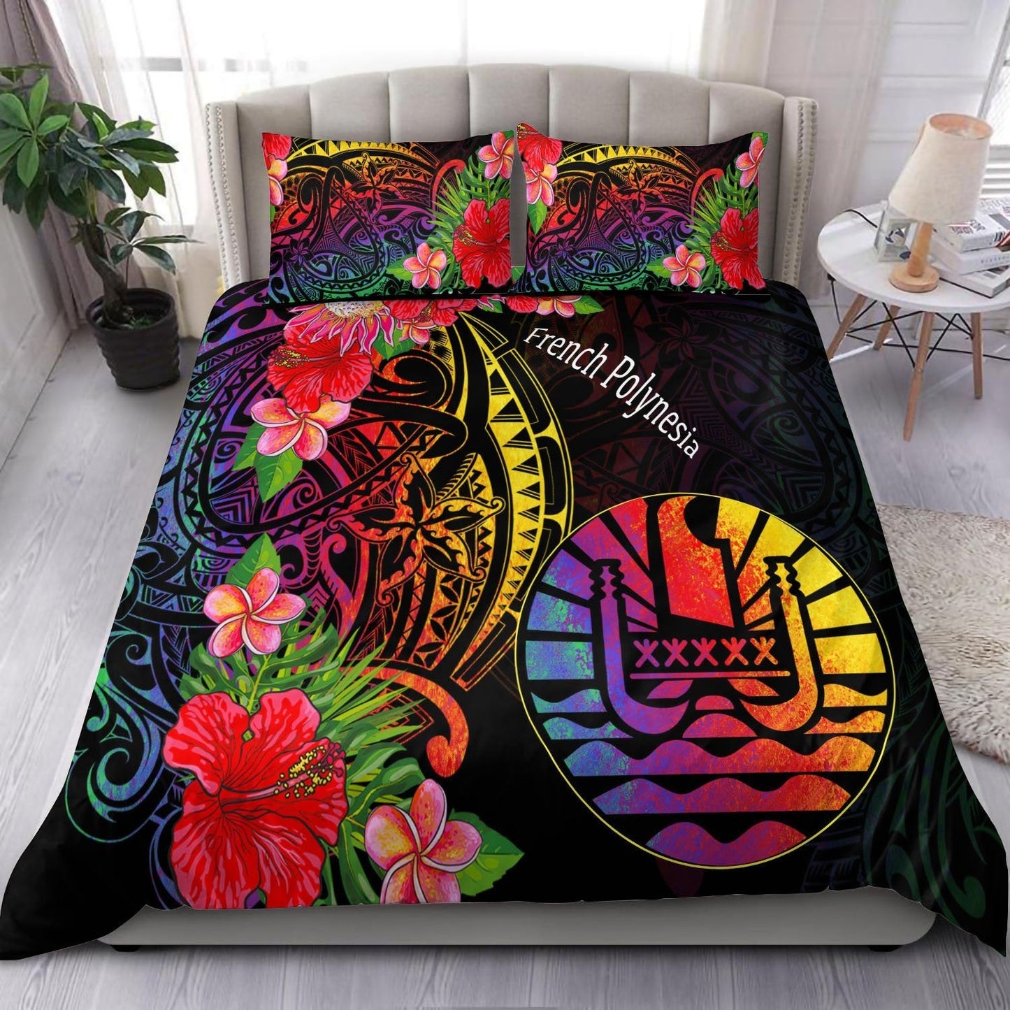 Custom French Polynesia Bedding Set Tropical Hippie Style