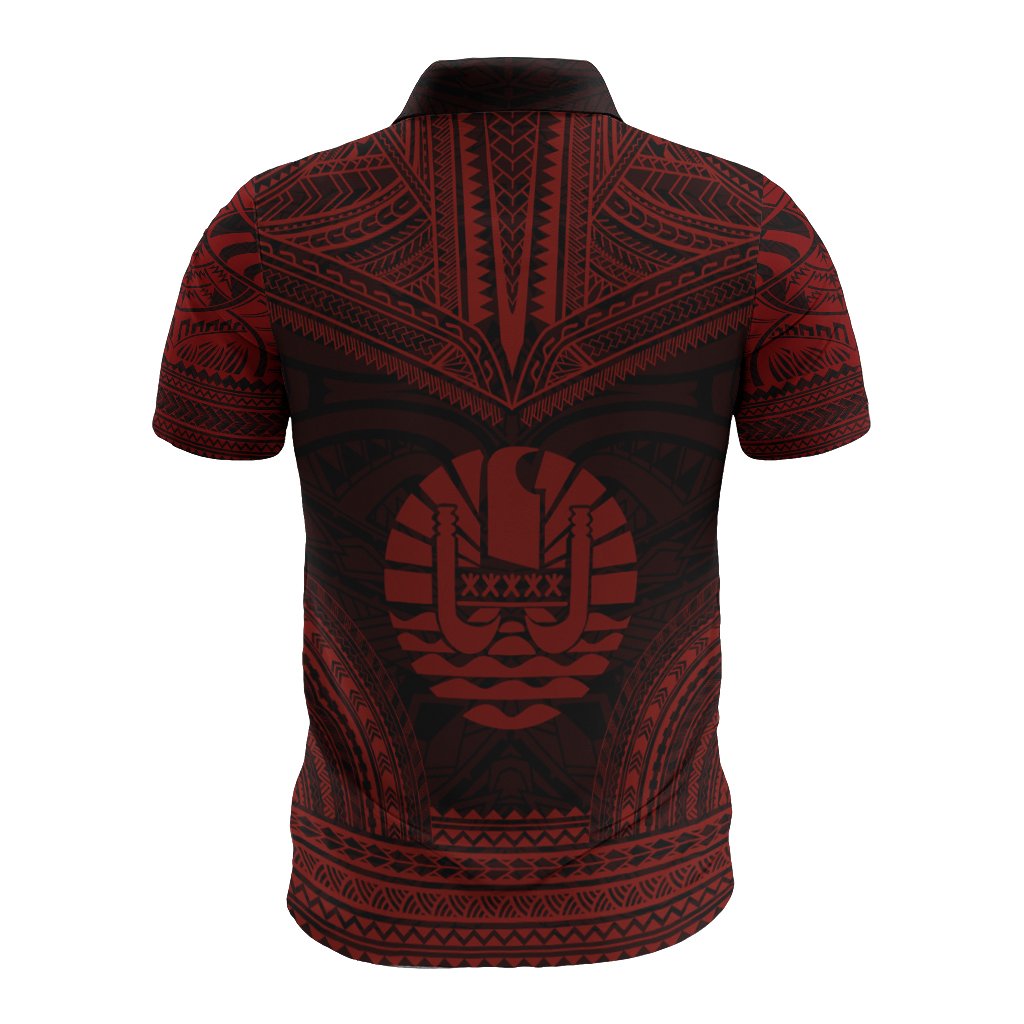 French Polynesia Polo Shirt - French Polynesia Coat Of Arms Polynesian Chief Tattoo Red Version