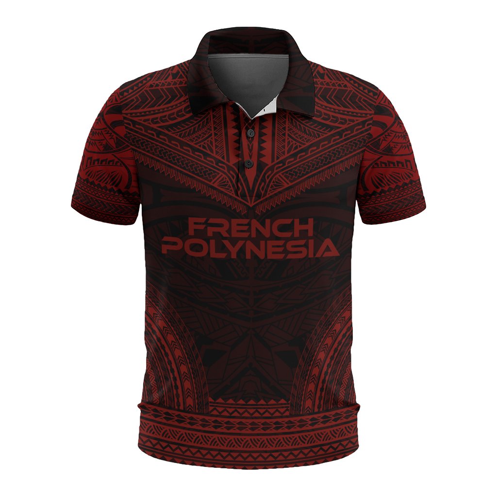 French Polynesia Polo Shirt - French Polynesia Coat Of Arms Polynesian Chief Tattoo Red Version
