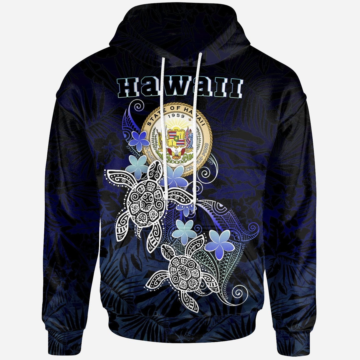 Hawaii Polynesian Hoodie Blue Turtle Couple