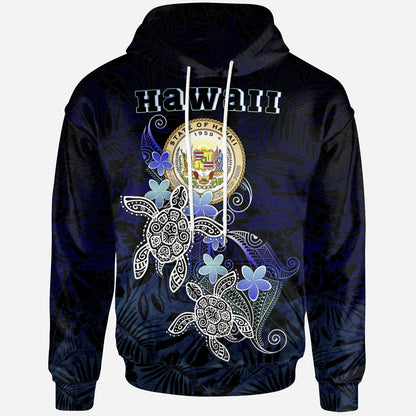 Hawaii Polynesian Hoodie Blue Turtle Couple