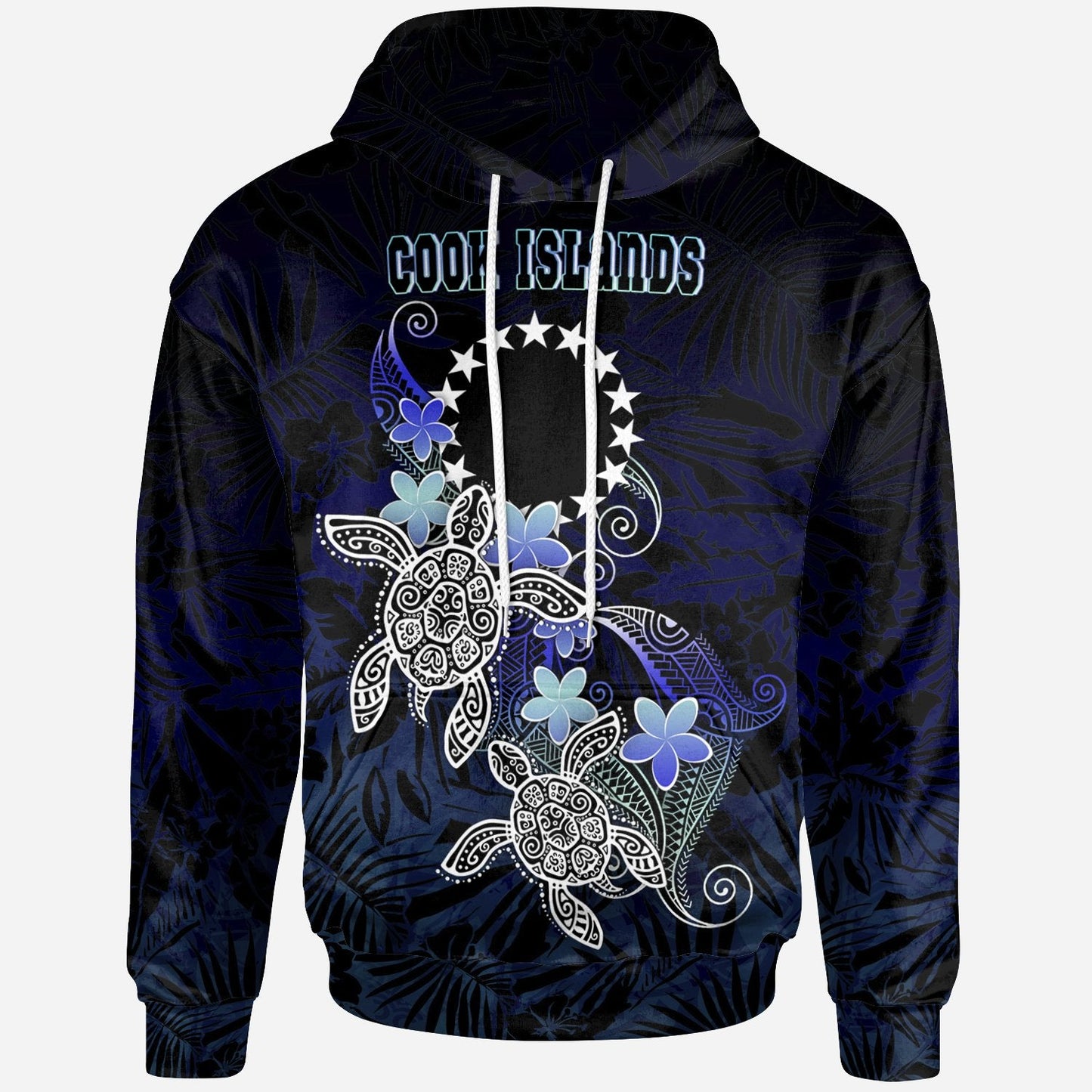 Cook Islands Polynesian Hoodie Blue Turtle Couple