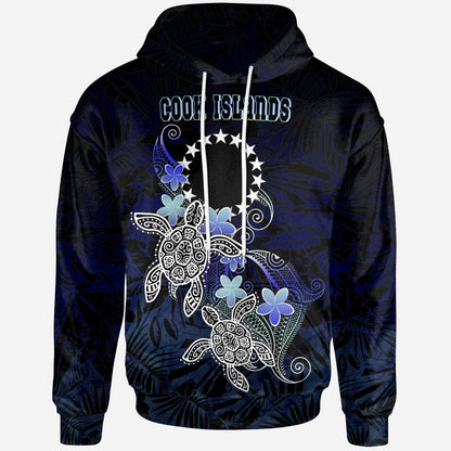 Cook Islands Polynesian Hoodie Blue Turtle Couple