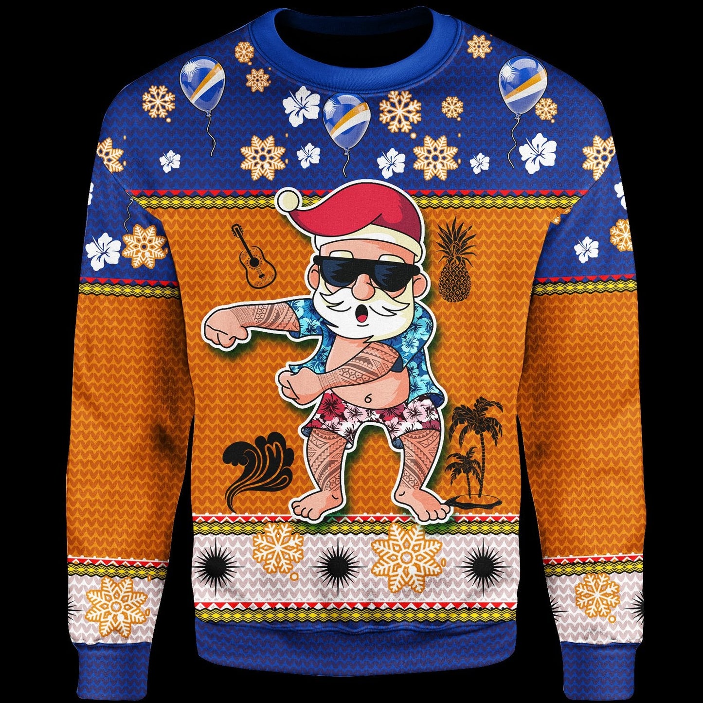 Marshall Islands Custom Christmas Sweater Santa Claus Polynesian Tattoo