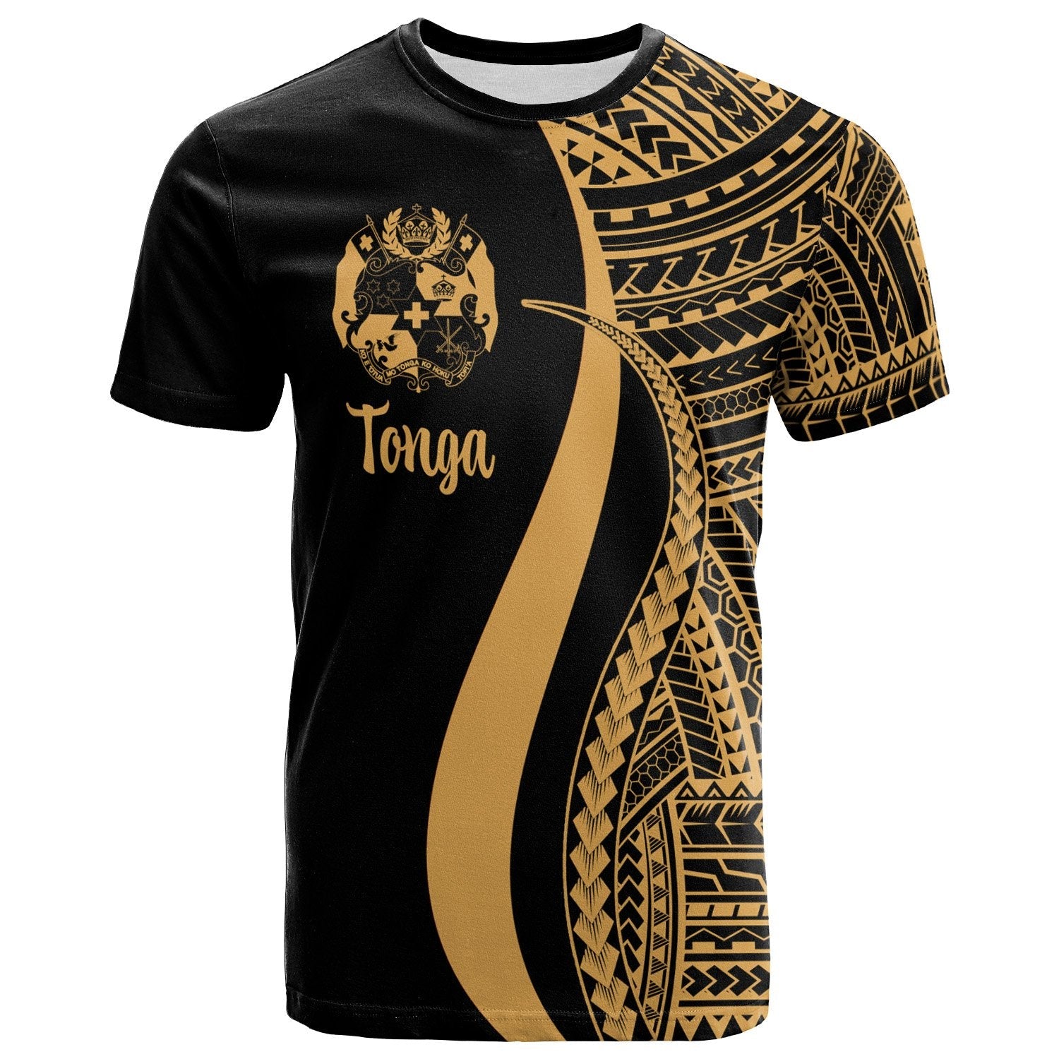 Tonga T - Shirt Gold - Polynesian Tentacle Tribal Pattern