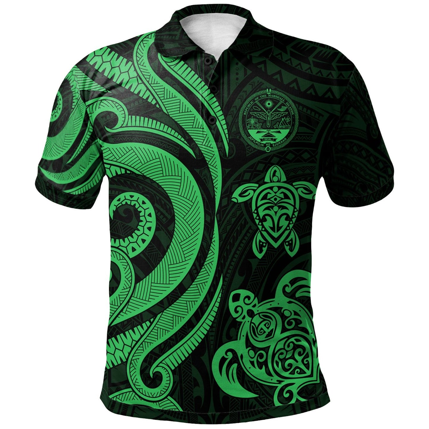 Marshall Islands Polo Shirt - Green Tentacle Turtle