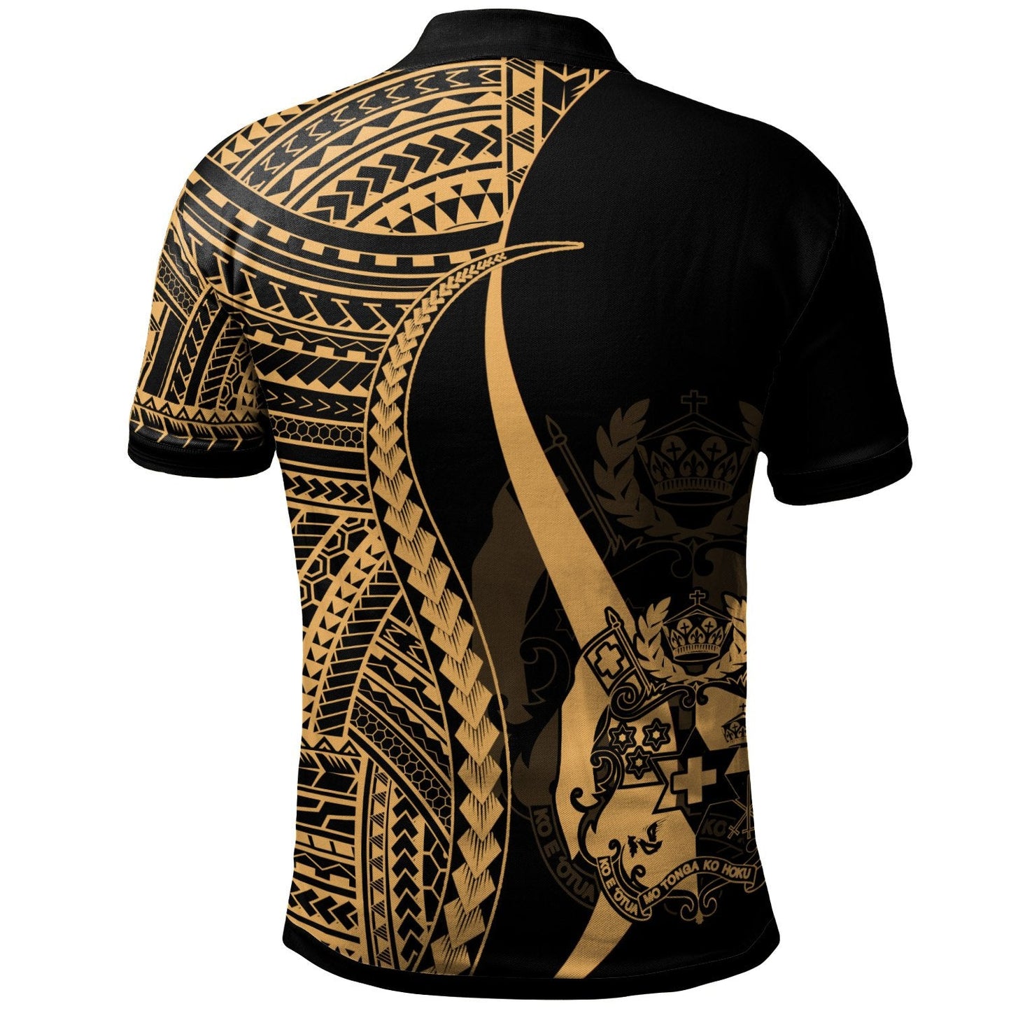 Tonga Custom Personalised Polo Shirt Gold - Polynesian Tentacle Tribal Pattern