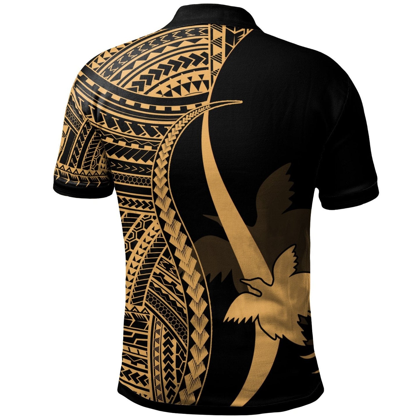 Papua New Guinea Custom Personalised Polo Shirt Gold - Polynesian Tentacle Tribal Pattern