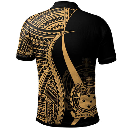 Samoa Custom Personalised Polo Shirt Gold - Polynesian Tentacle Tribal Pattern