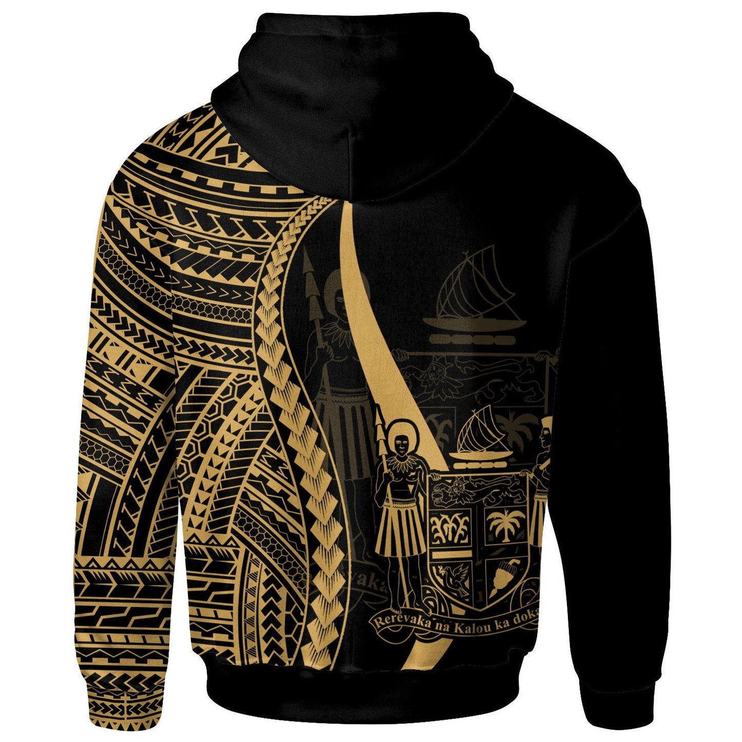 Fiji Hoodie Gold Tentacle Tribal Pattern Crest